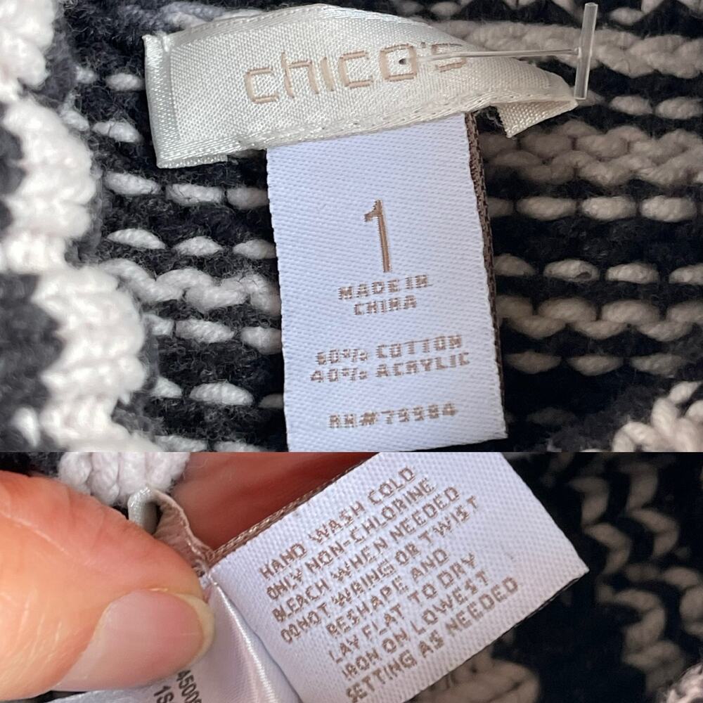 Chico's spacedye turtleneck chunky knit sweater‎ space dye black cream M - Picture 4 of 17